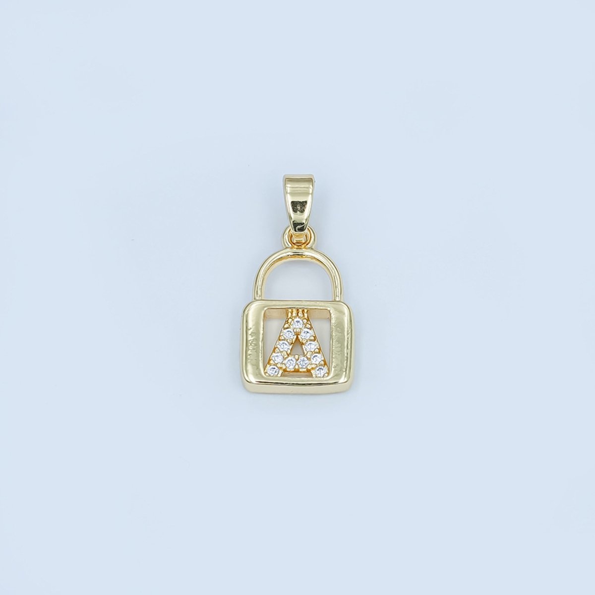 24K Gold Filled Micro Paved Initial Letter Padlock Pendant | A001 - A013