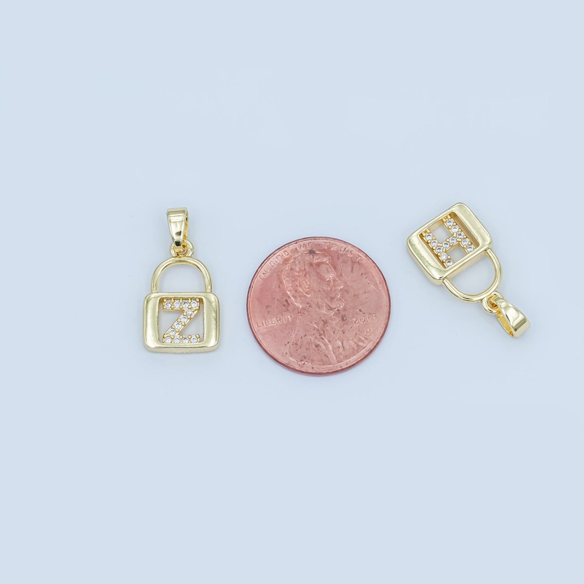 24K Gold Filled Micro Paved Initial Letter Padlock Pendant | A001 - A013