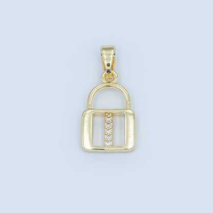 24K Gold Filled Micro Paved Initial Letter Padlock Pendant | A001 - A013