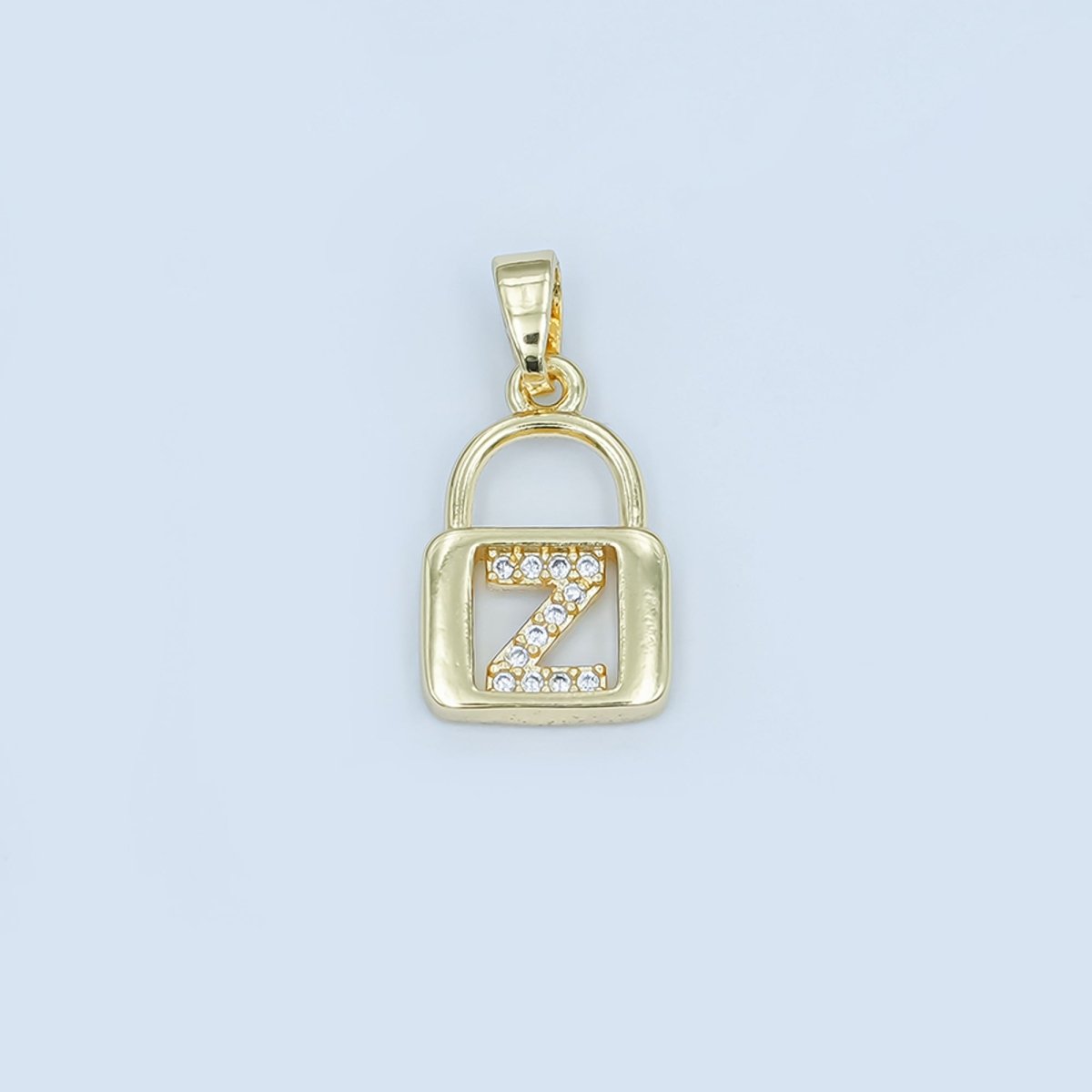 24K Gold Filled Micro Paved Initial Letter Padlock Pendant | A001 - A013