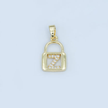 24K Gold Filled Micro Paved Initial Letter Padlock Pendant | A001 - A013