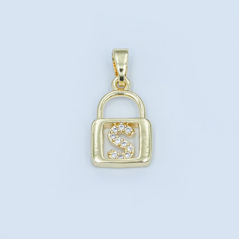 24K Gold Filled Micro Paved Initial Letter Padlock Pendant | A001 - A013
