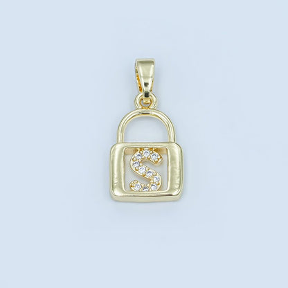 24K Gold Filled Micro Paved Initial Letter Padlock Pendant | A001 - A013