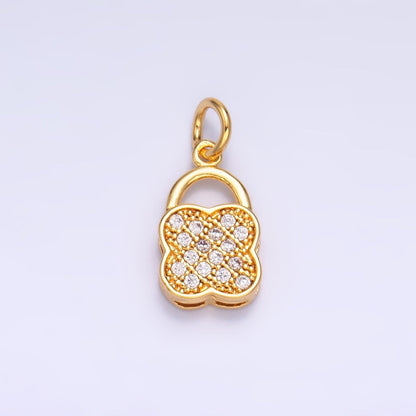 24K Gold Filled 11.5mm Micro Paved CZ Quatrefoil Padlock Charm in Gold &amp; Silver | W870