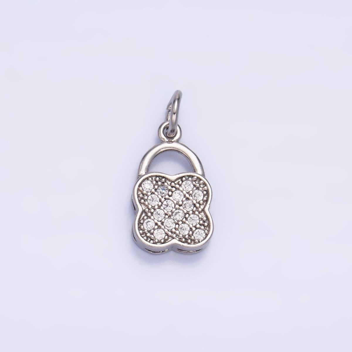 24K Gold Filled 11.5mm Micro Paved CZ Quatrefoil Padlock Charm in Gold &amp; Silver | W870