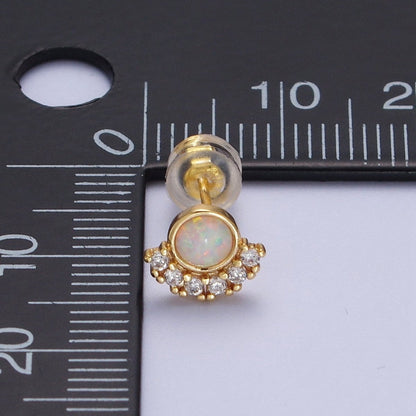 24K Gold Filled Micro Paved Round White Opal Stud Earrings | AD-152