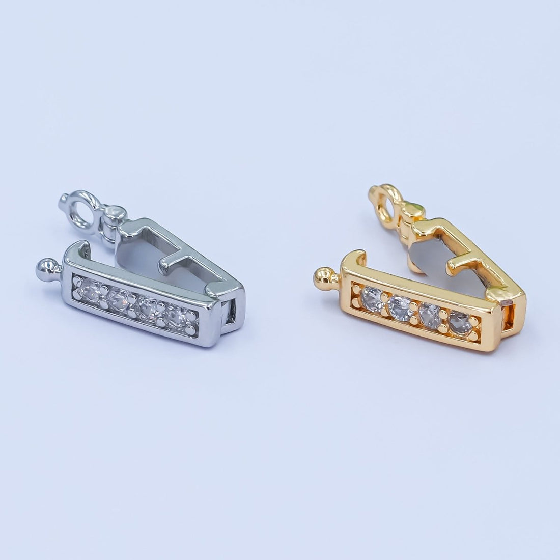 24K Gold Filled Micro Paved CZ Snap Rectangular Bail Finding in Gold &amp; Silver | Z1085