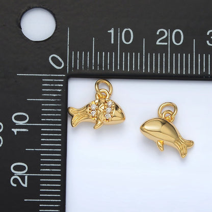 24K Gold Filled Micro Paved Tiny Fish Charm | AC-156