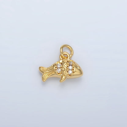24K Gold Filled Micro Paved Tiny Fish Charm | AC-156