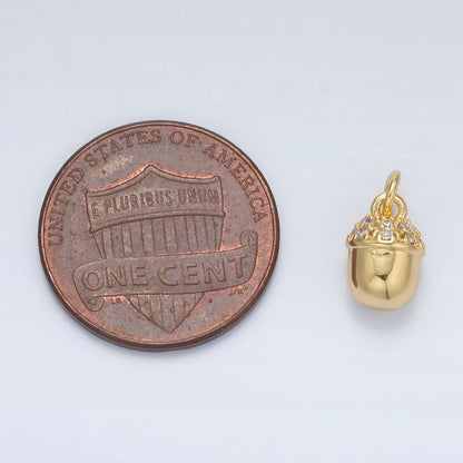 24K Gold Filled Micro Paved CZ Acorn Oaknut Mini Charm | AC-158