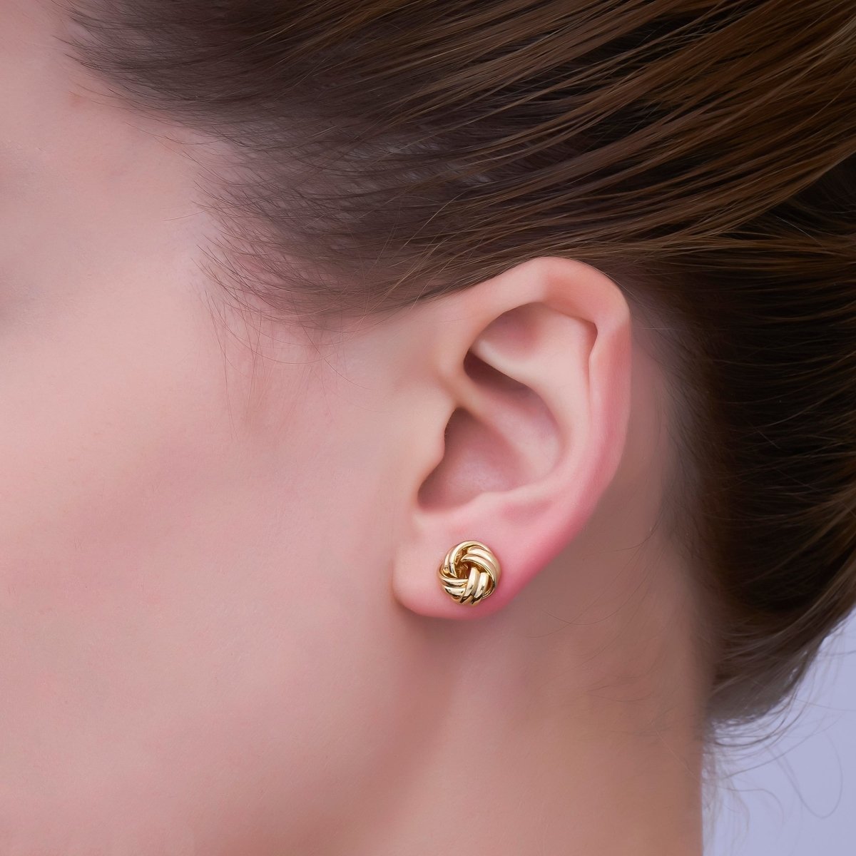 24K Gold Filled Mini 10mm Geometric Knot Stud Earrings | AI451