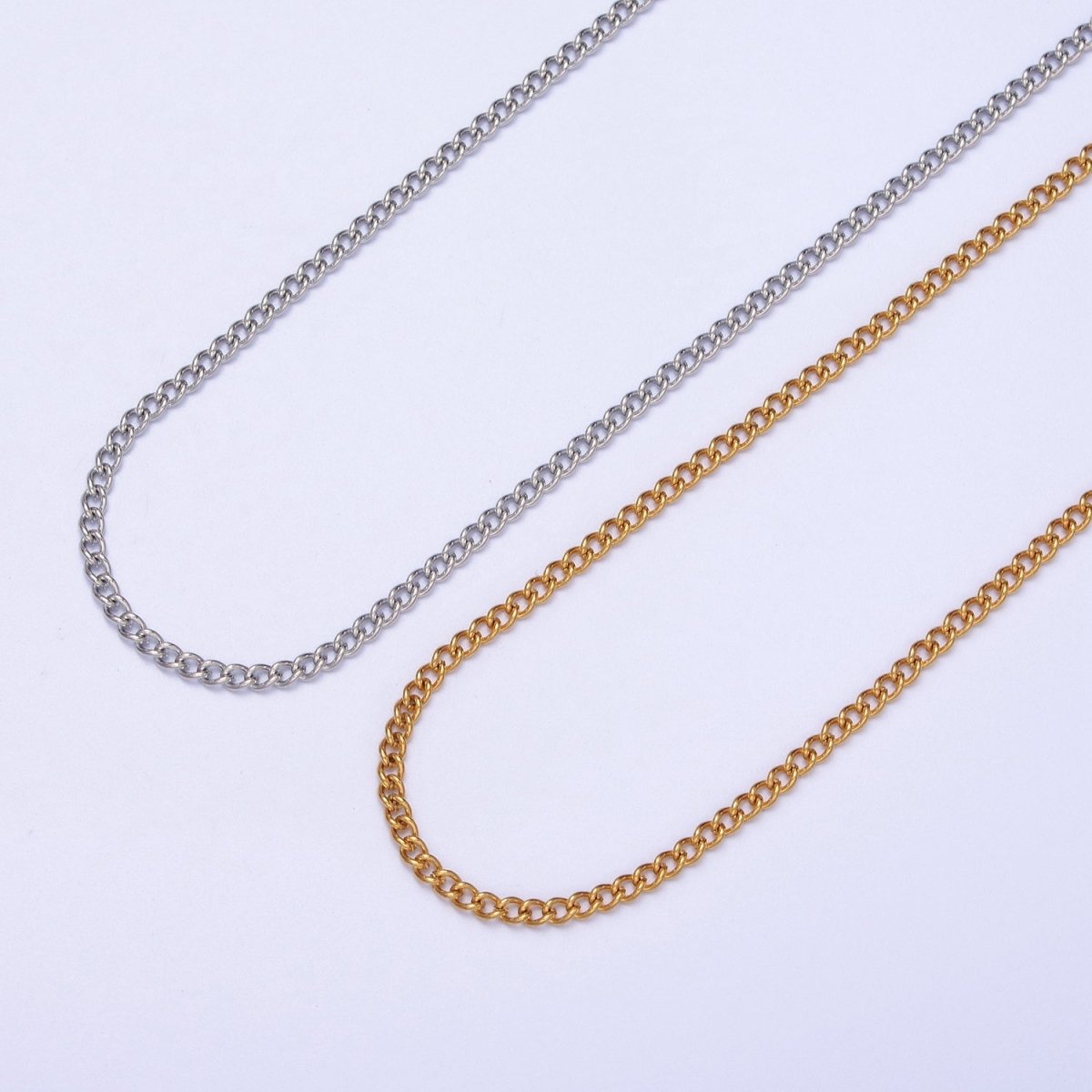 24K Gold Filled Mini 2mm Curb Unfinished Chain in Gold &amp; Silver | ROLL-943 ROLL-944 Clearance Pricing