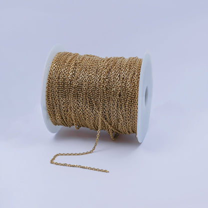 24K Gold Filled Mini 2mm Flat Cable Link Unfinished Chain | ROLL-948 Clearance Pricing