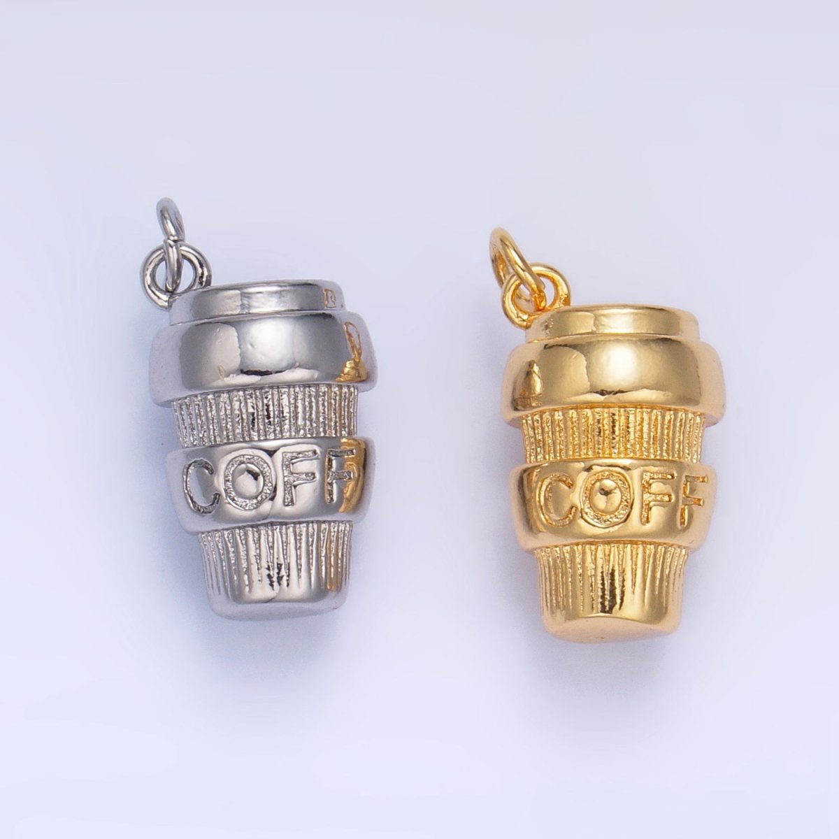 24K Gold Filled Mini 3D Multidimensional Coffee Tumbler Drink Charm in Gold &amp; Silver | W670