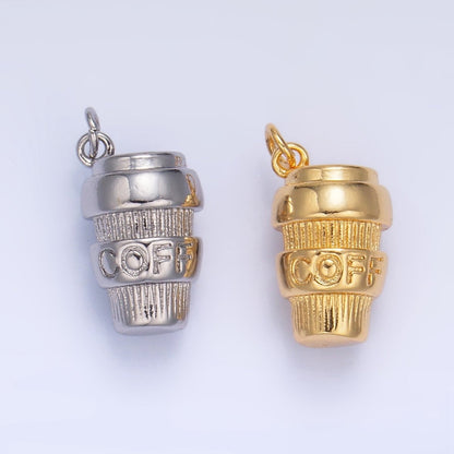 24K Gold Filled Mini 3D Multidimensional Coffee Tumbler Drink Charm in Gold &amp; Silver | W670