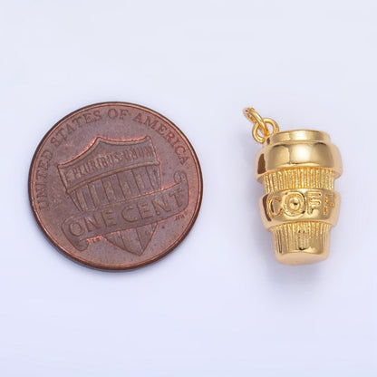 24K Gold Filled Mini 3D Multidimensional Coffee Tumbler Drink Charm in Gold &amp; Silver | W670