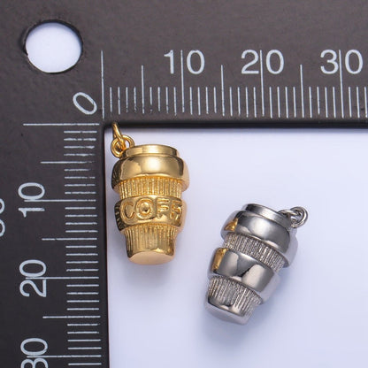 24K Gold Filled Mini 3D Multidimensional Coffee Tumbler Drink Charm in Gold &amp; Silver | W670