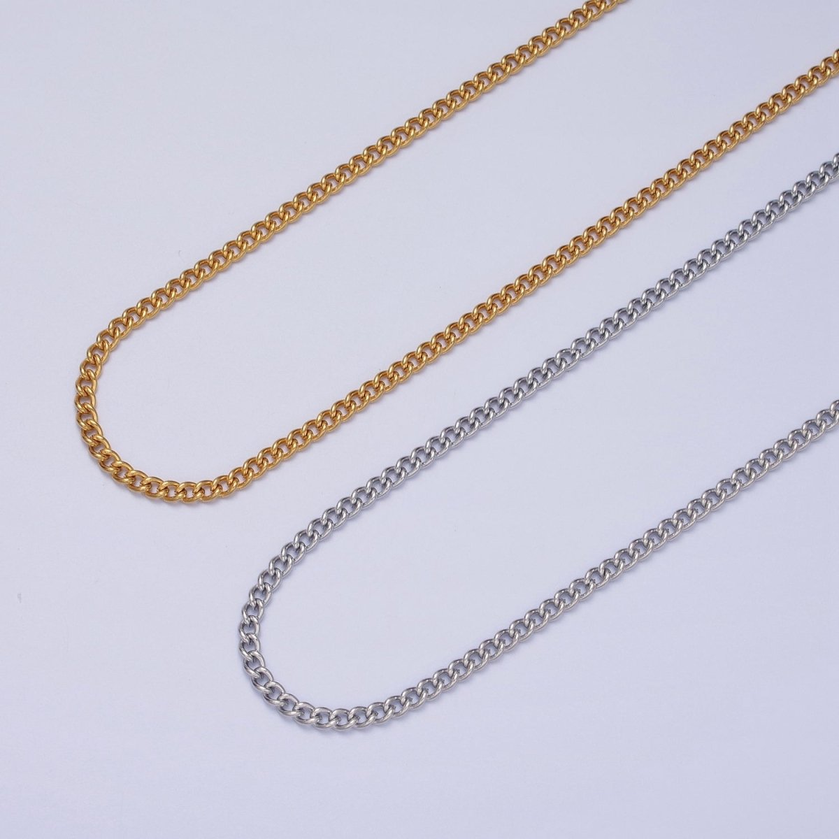 24K Gold Filled Mini 3mm Curb Unfinished Chain in Gold &amp; Silver | ROLL-941 ROLL-942 Clearance Pricing