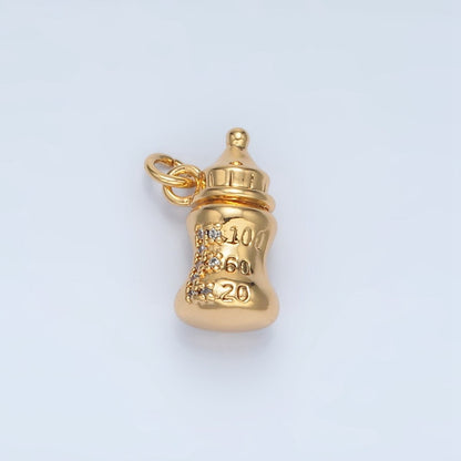 24K Gold Filled Mini Baby Bottle Micro Paved CZ Multidimensional Charm | AG905