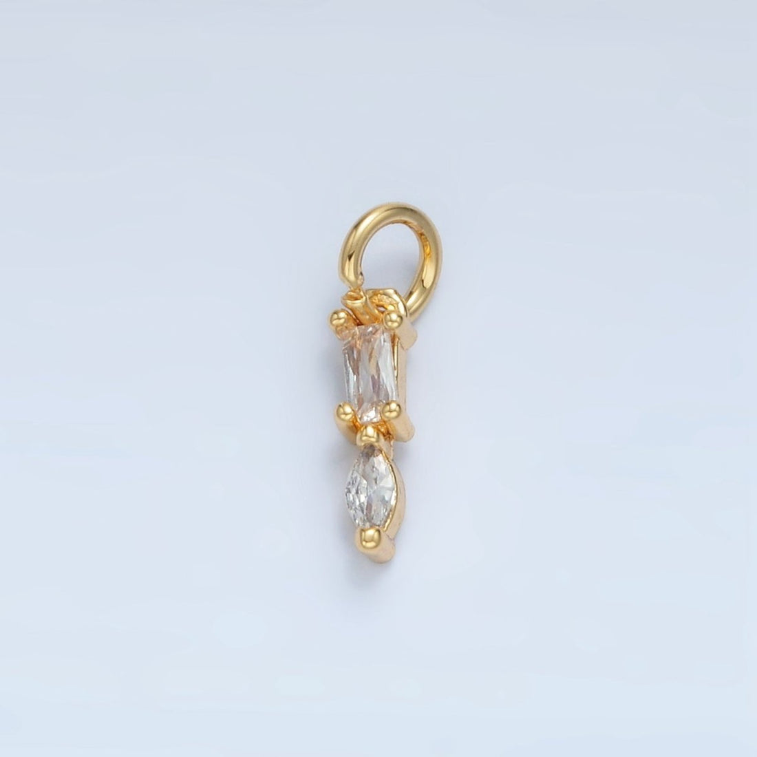 24K Gold Filled Mini Baguette Marquise CZ Linear Drop Charm | X279