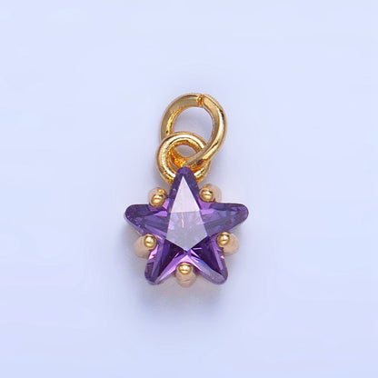 24K Gold Filled 8.5mm Celestial Star CZ Birthstone Mini Charm in Gold &amp; Silver | W028 - W039