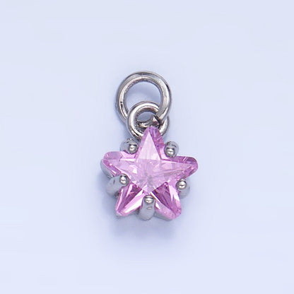 24K Gold Filled 8.5mm Celestial Star CZ Birthstone Mini Charm in Gold &amp; Silver | W028 - W039