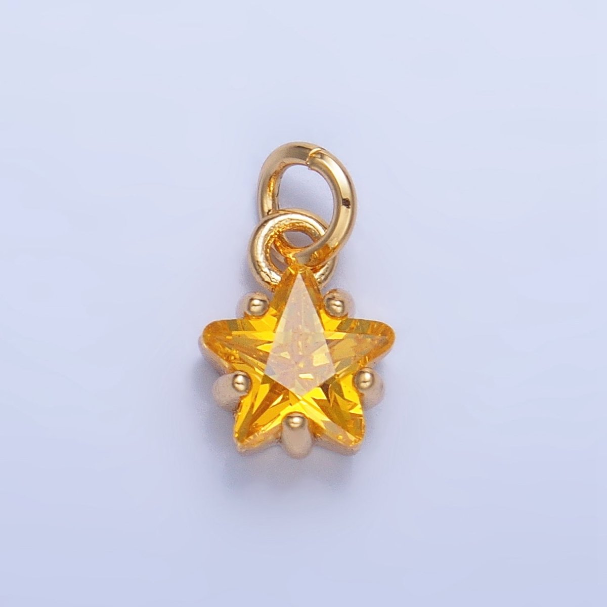 24K Gold Filled 8.5mm Celestial Star CZ Birthstone Mini Charm in Gold &amp; Silver | W028 - W039