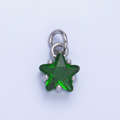 24K Gold Filled 8.5mm Celestial Star CZ Birthstone Mini Charm in Gold &amp; Silver | W028 - W039