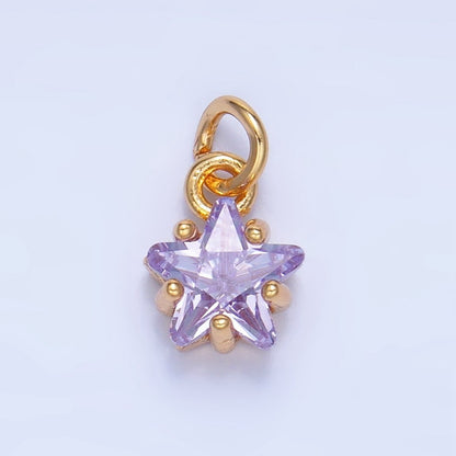 24K Gold Filled 8.5mm Celestial Star CZ Birthstone Mini Charm in Gold &amp; Silver | W028 - W039