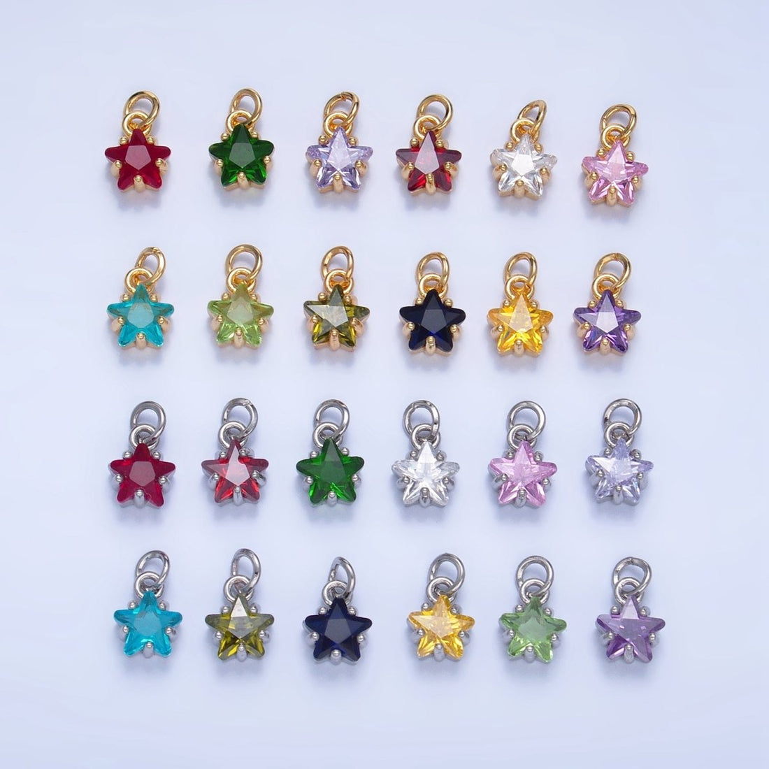 24K Gold Filled 8.5mm Celestial Star CZ Birthstone Mini Charm in Gold &amp; Silver | W028 - W039