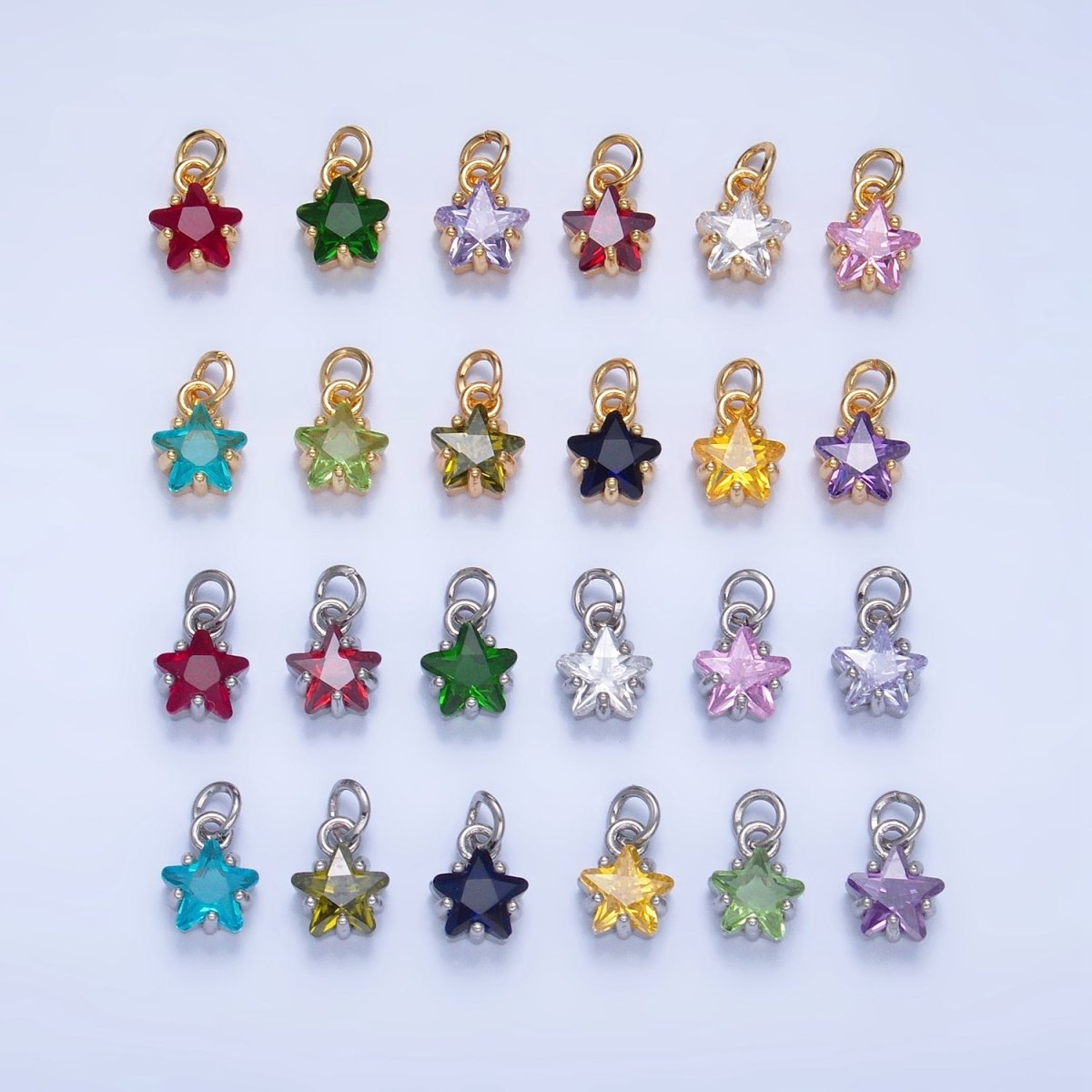 24K Gold Filled 8.5mm Celestial Star CZ Birthstone Mini Charm in Gold &amp; Silver | W028 - W039