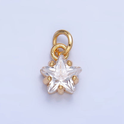 24K Gold Filled 8.5mm Celestial Star CZ Birthstone Mini Charm in Gold &amp; Silver | W028 - W039