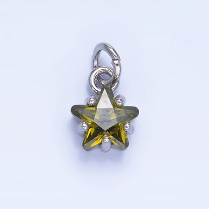 24K Gold Filled 8.5mm Celestial Star CZ Birthstone Mini Charm in Gold &amp; Silver | W028 - W039
