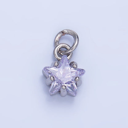 24K Gold Filled 8.5mm Celestial Star CZ Birthstone Mini Charm in Gold &amp; Silver | W028 - W039