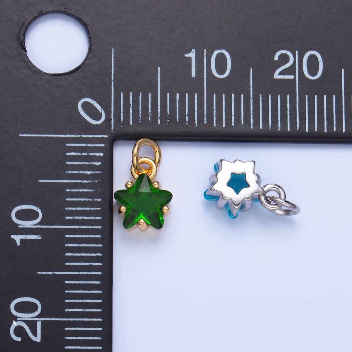 24K Gold Filled 8.5mm Celestial Star CZ Birthstone Mini Charm in Gold &amp; Silver | W028 - W039