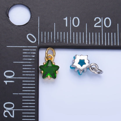 24K Gold Filled 8.5mm Celestial Star CZ Birthstone Mini Charm in Gold &amp; Silver | W028 - W039