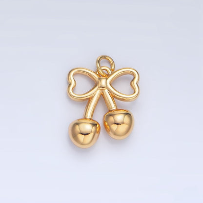 24K Gold Filled Mini Cherry Bow Ribbon Multidimensional Charm in Gold &amp; Silver | N1345