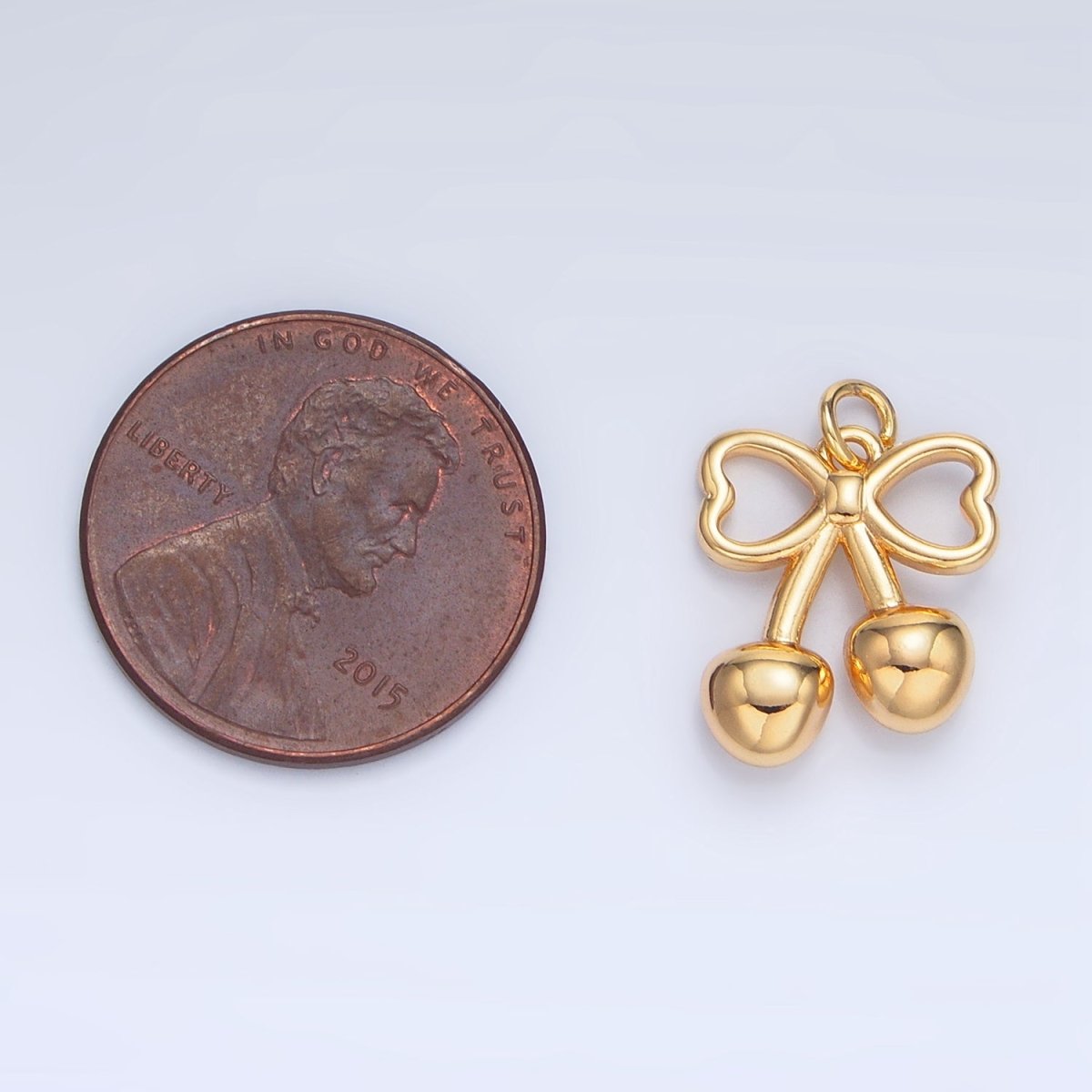 24K Gold Filled Mini Cherry Bow Ribbon Multidimensional Charm in Gold &amp; Silver | N1345