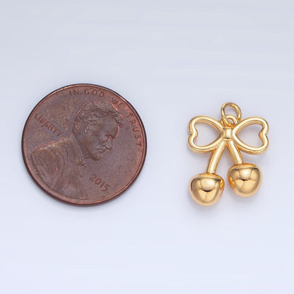 24K Gold Filled Mini Cherry Bow Ribbon Multidimensional Charm in Gold &amp; Silver | N1345