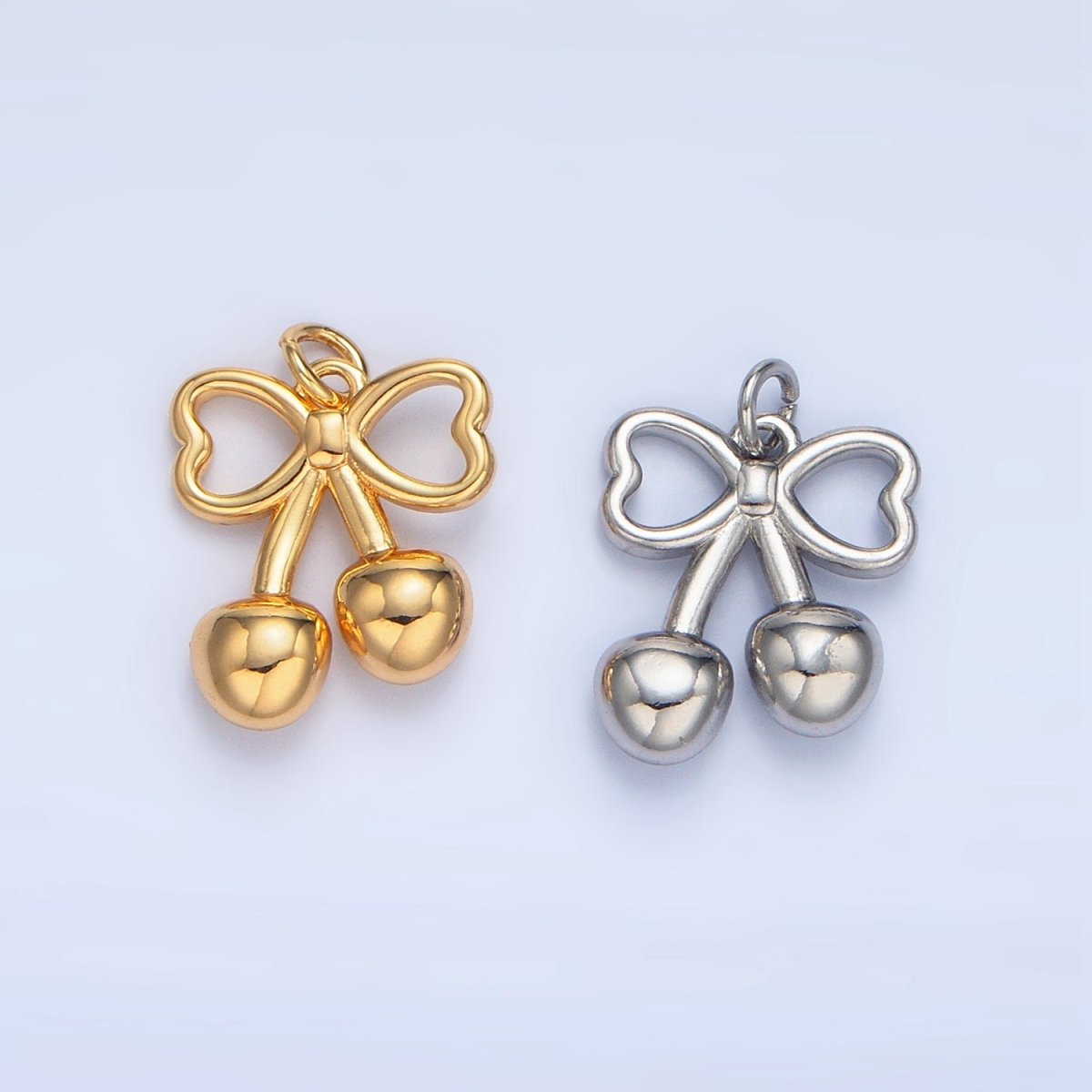 24K Gold Filled Mini Cherry Bow Ribbon Multidimensional Charm in Gold &amp; Silver | N1345