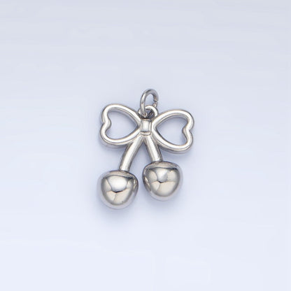 24K Gold Filled Mini Cherry Bow Ribbon Multidimensional Charm in Gold &amp; Silver | N1345