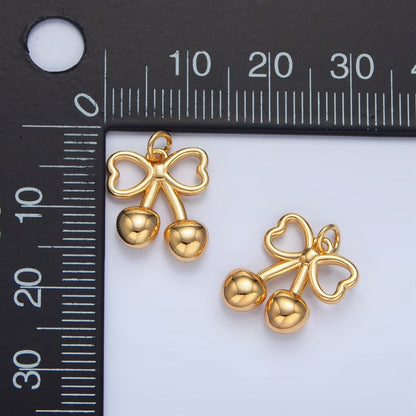 24K Gold Filled Mini Cherry Bow Ribbon Multidimensional Charm in Gold &amp; Silver | N1345