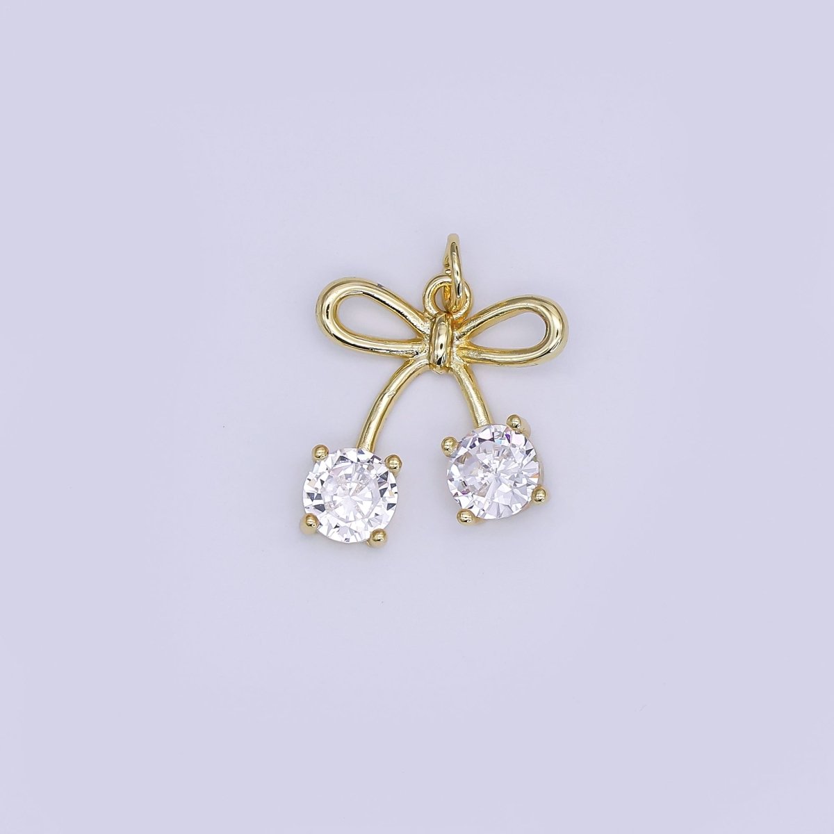 24K Gold Filled Mini Cherry Charm Micro Pave CZ Fruit Pendant | AJ-351