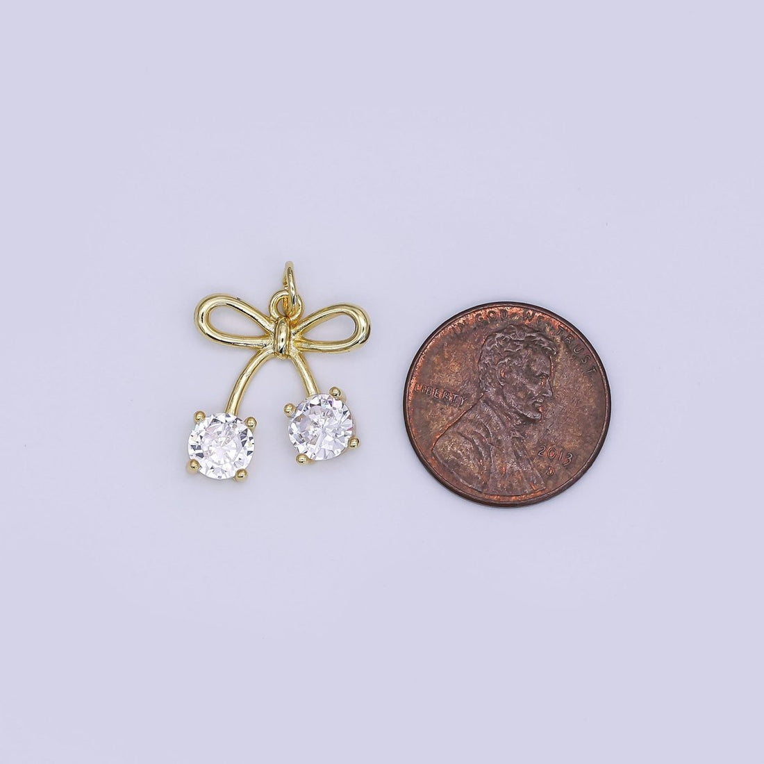 24K Gold Filled Mini Cherry Charm Micro Pave CZ Fruit Pendant | AJ-351