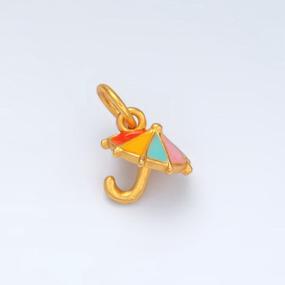 24K Gold Filled Mini Summer Umbrella Enamel Charm | M143