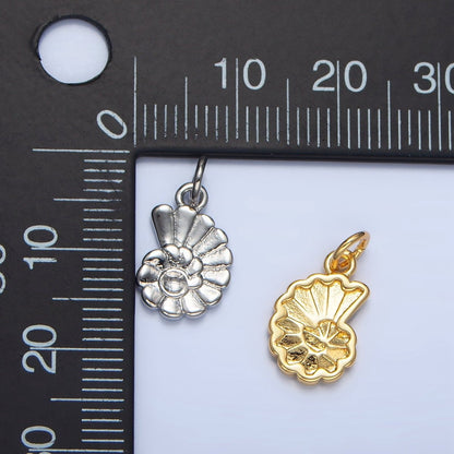 24K Gold Filled 14mm Mini Circular Sea Clam Shell Charm in Gold &amp; Silver | X858