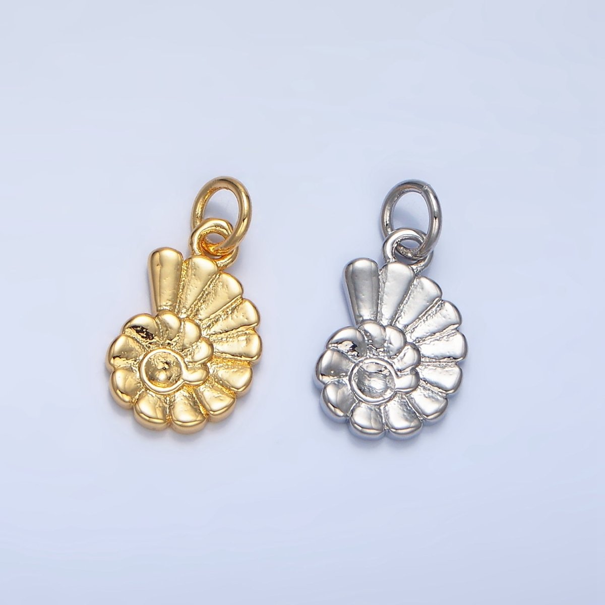 24K Gold Filled 14mm Mini Circular Sea Clam Shell Charm in Gold &amp; Silver | X858