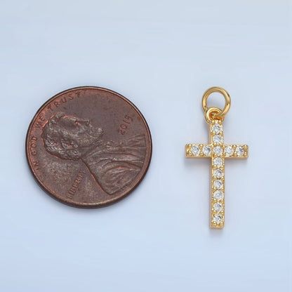 24K Gold Filled Mini Clear Micro Paved CZ Religious Cross Charm | X153