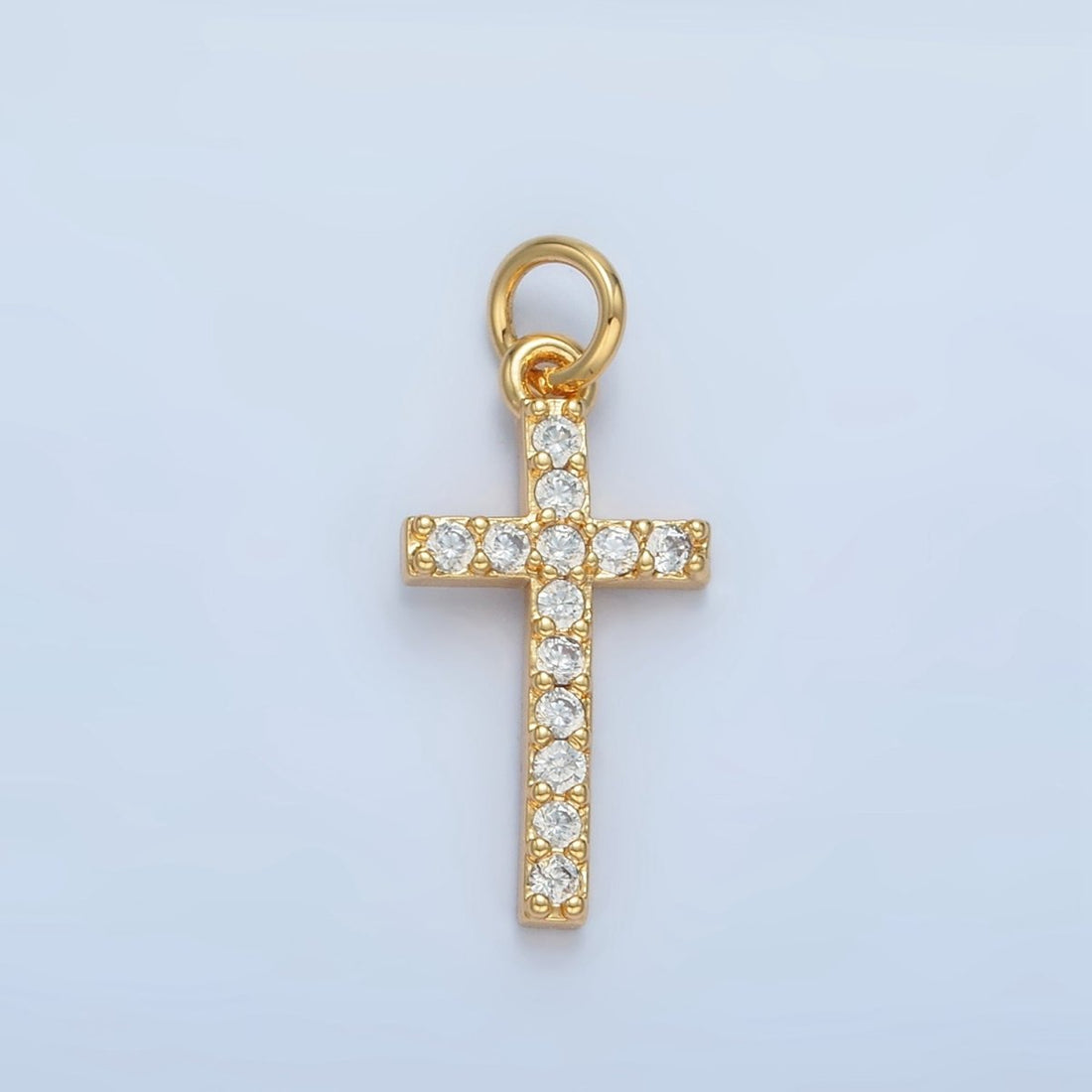 24K Gold Filled Mini Clear Micro Paved CZ Religious Cross Charm | X153