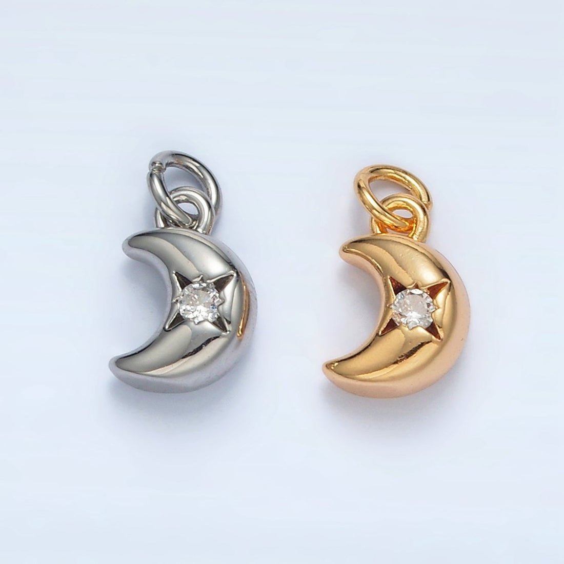 24K Gold Filled 9.5mm Mini CZ Celestial Crescent Moon Charm in Gold &amp; Silver | AG935